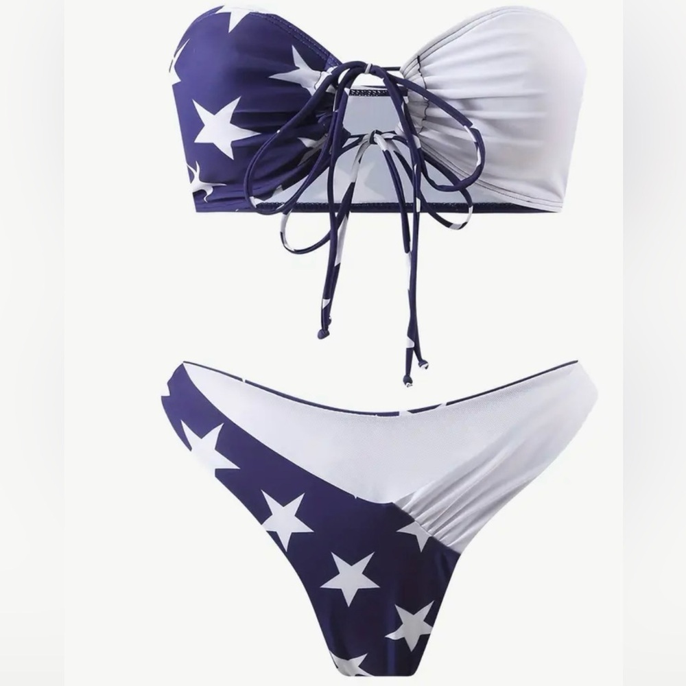 American Flag Stars Bandeau Bikini Set